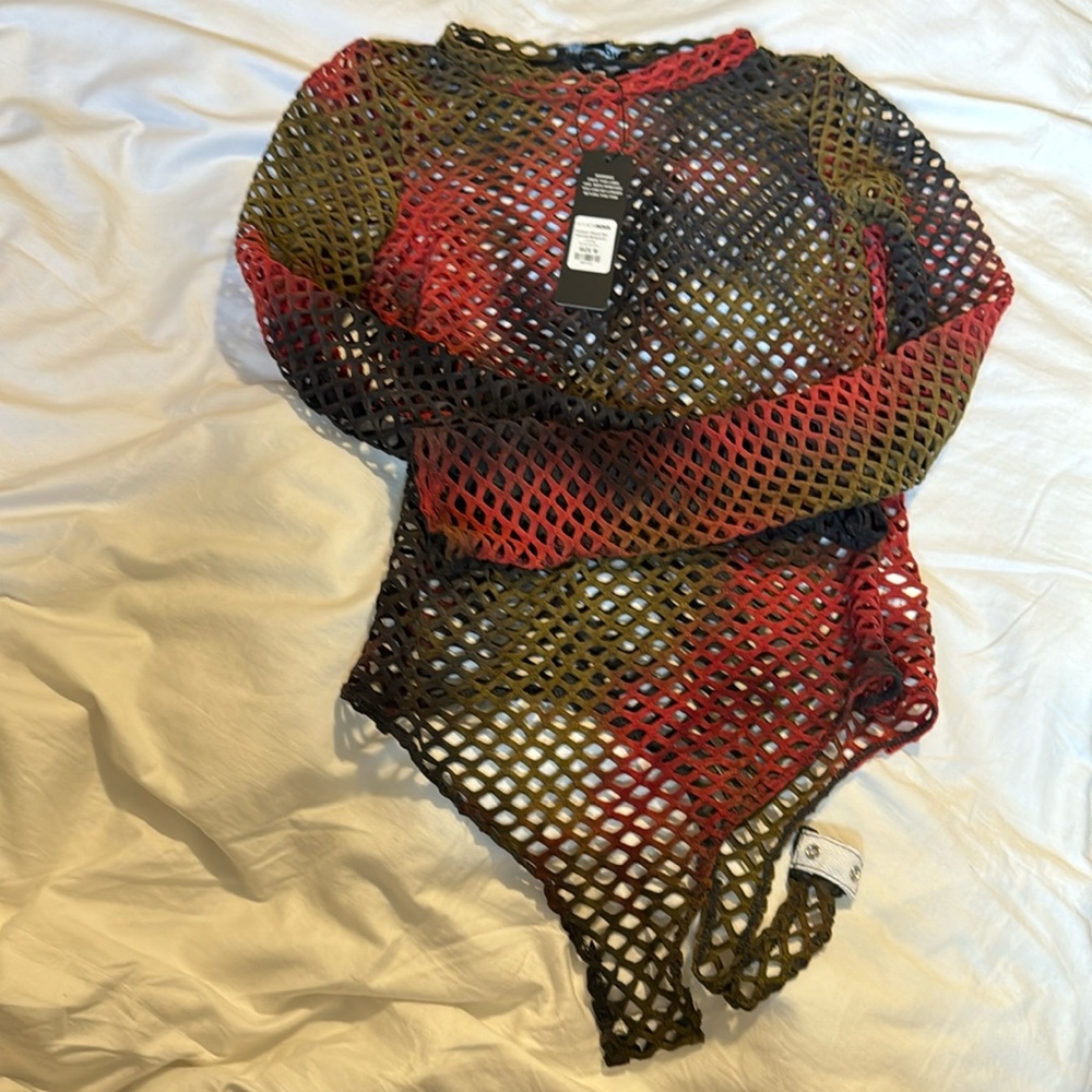 “Thinkin’ About Me” Fishnet Bodysuit by Fashion Nova. Size M. New/never worn.